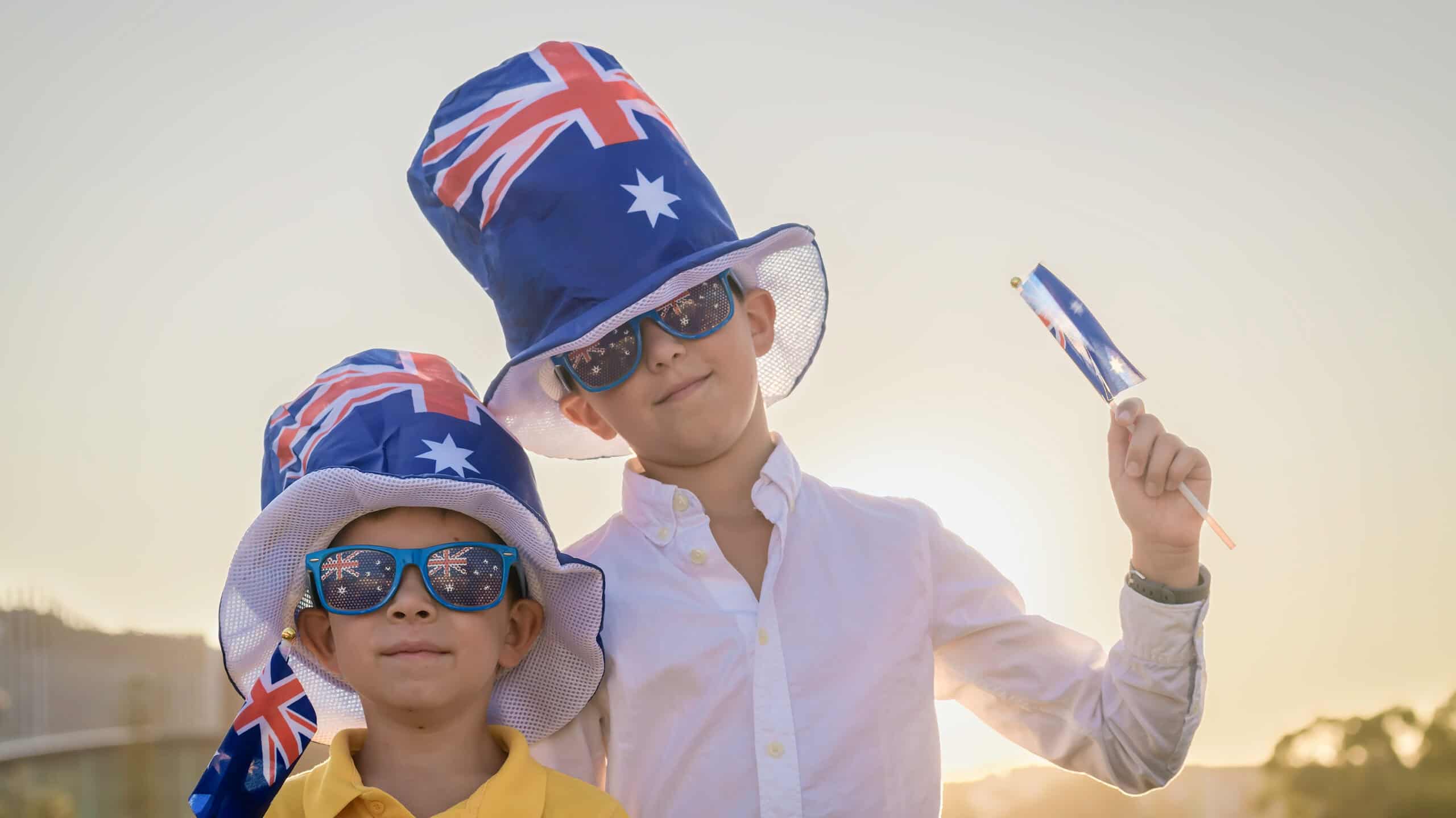 Two happy Australian boys celebrating Australia Day.