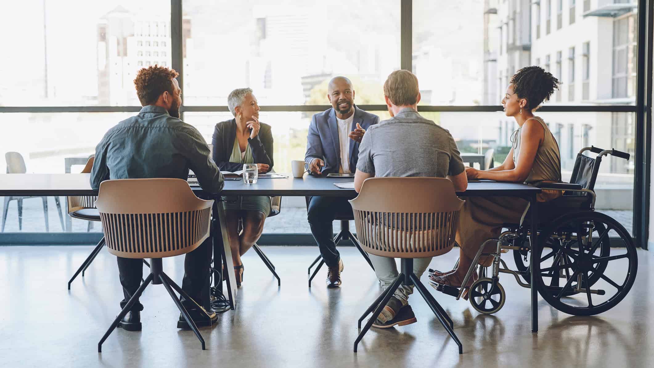 Meeting taking place amongst members of a board.