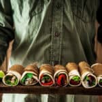 Man holding a tray of burritos, symbolising the Guzman share price.