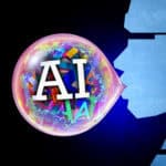 Image of robot blowing bubble with AIs in it.