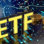 ETF in yellow with chart bars and piles of coins.