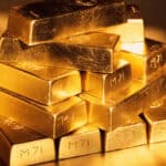 Stacked gold bricks.