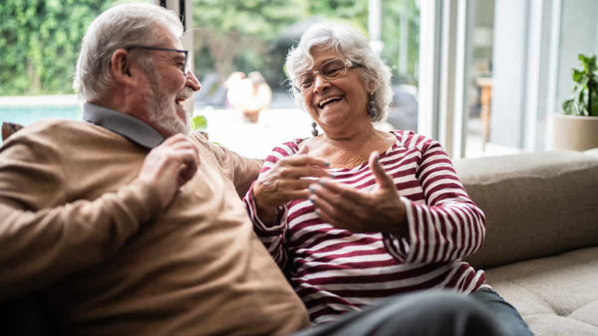 Happy elderly couple enjoying each other's company.