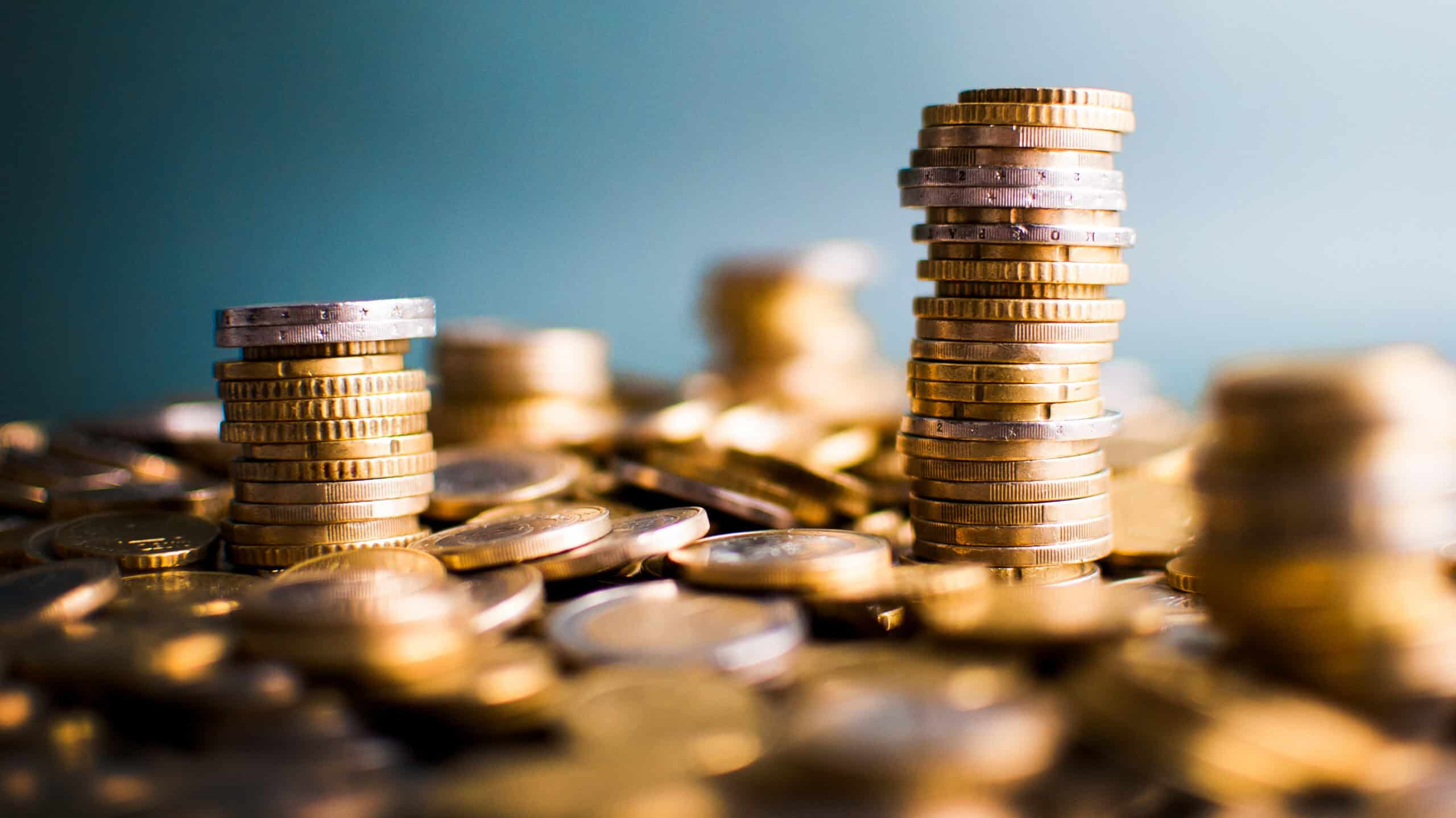 Piles of coins.