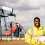 Oil industry worker in an oil field.