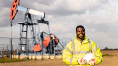 Oil industry worker in an oil field.