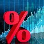 Red percentage sign in front of a chart.