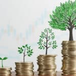 Increasing piles of coins and trees.