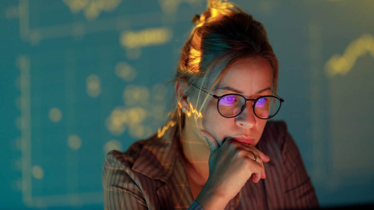 Woman analysing data.