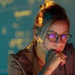 Woman analysing data.