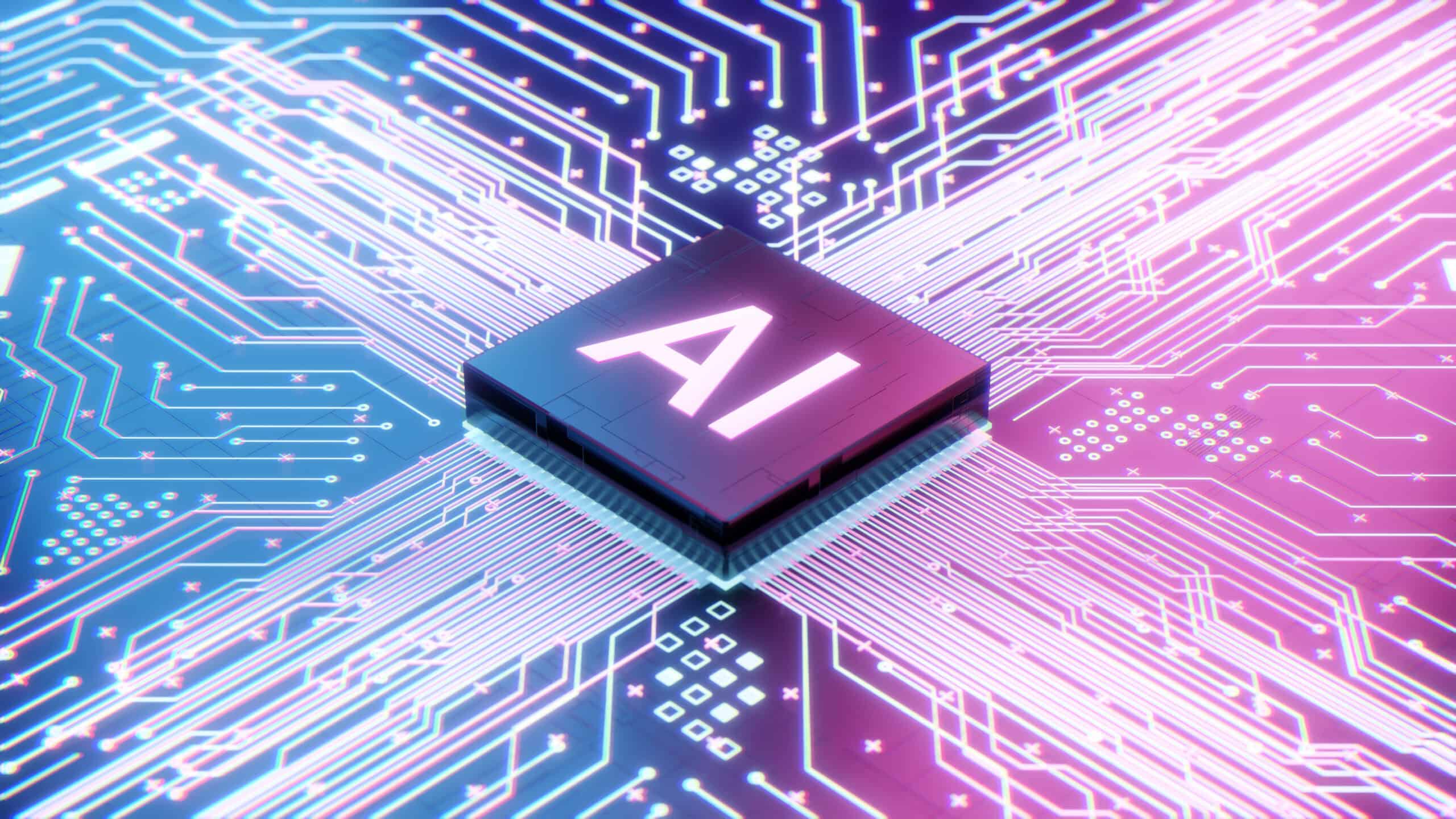 AI microprocessor on motherboard computer circuit.